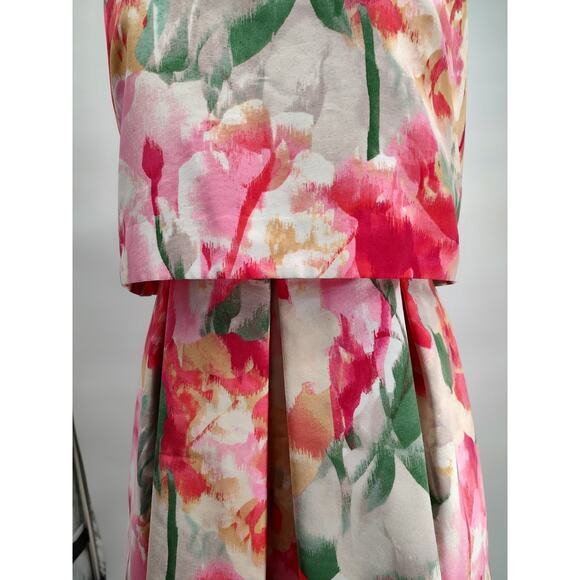 Eliza J. Pink Floral Jacquard Popover Fit&Flare Dress Size 8 Lined Pockets Zip - Picture 4 of 16